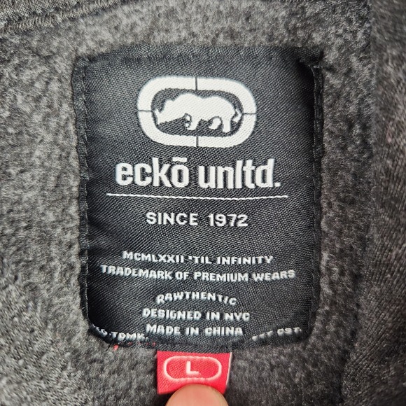 Ecko Unltd. Pullover Hoodie Men's Large L Charcoal Blue Rhino Streetwear - Picture 2 of 13